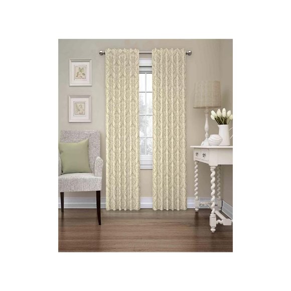 Waverly NIP Linen 1-Panel DONNINGTON Damask Light Filtering Window Curtain 52x63 - Picture 1 of 5